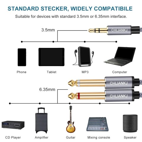 KABEL ROZDZIELACZ PRZEWÓD ROZDZIELAJĄCY AUDIO JACK 3,5mm 2x6,35mm Mono Y 3m