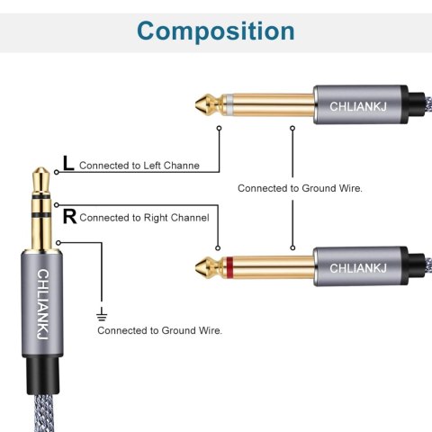 KABEL ROZDZIELACZ PRZEWÓD ROZDZIELAJĄCY AUDIO JACK 3,5mm 2x6,35mm Mono Y 3m