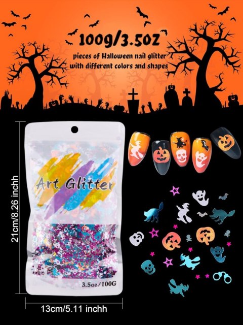 KOLOROWE HOLOGRAFICZNE CEKINY DO PAZNOKCI HALLOWEEN MIX 100G