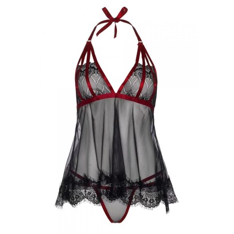 KOMPLET BIELIZNY LEG AVENUE CZARNA KOSZULKA BABYDOLL STRINGI M/L