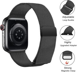 PASEK DO ZEGARKA CZARNY APPLE WATCH 45/44/42/41/40/38 8/7/6/5/4/3/2 ETUI 22mm