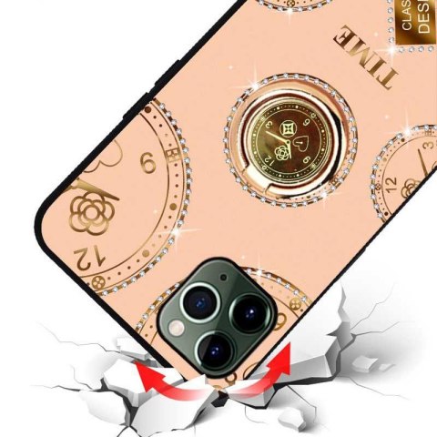 ETUI APPLE IPHONE 11 CASE BEŻOWY SREBRNE CYRKONIE ZŁOTY UCHWYT GLAMOUR