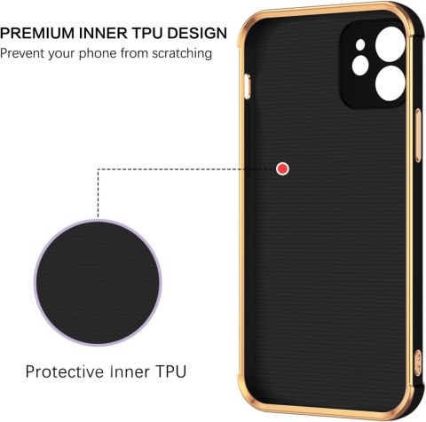 ETUI APPLE IPHONE 12 SILIKONOWE CZARNE ZŁOTA RAMKA SERDUSZKO +UCHWYT A2172