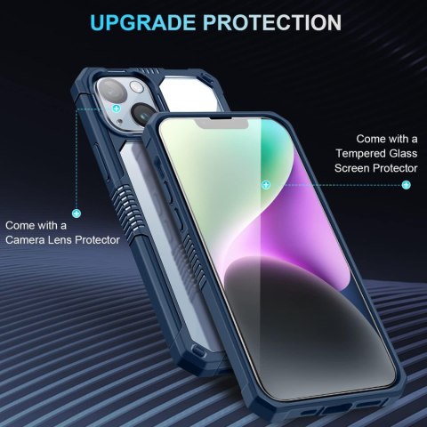 ETUI APPLE IPHONE 14 Plus NIEBIESKA RAMKA +SZKŁO HARTOWANE OCHRONA APARATU