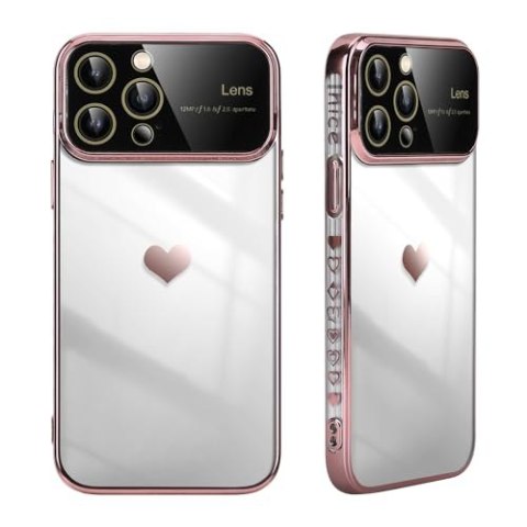 ETUI APPLE IPHONE 14 RÓŻOWA RAMKA PRZEZROCZYSTY TYŁ SERCE +OCHRONA APARATU