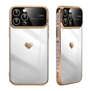 ETUI APPLE IPHONE 15 PRO MAX ZŁOTA RAMKA SERDUSZKO +OCHRONA APARATU A3106