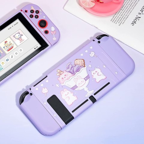 ETUI CASE NINTENDO SWITCH FIOLETOWY W KRÓLICZKA KOTKA UROCZY