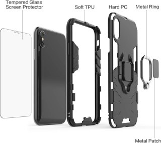 ETUI POKROWIEC DO APPLE IPHONE X CZARNE Z PIERŚCIENIEM + SZKŁO HARTOWANE