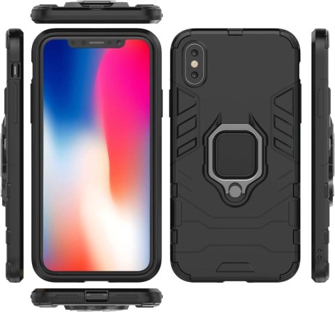 ETUI POKROWIEC DO APPLE IPHONE X CZARNE Z PIERŚCIENIEM + SZKŁO HARTOWANE