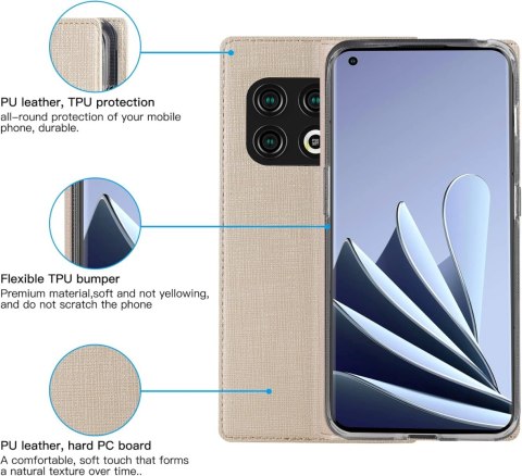 ETUI POKROWIEC DO ONEPLUS 10 PRO ZAMYKANY Z KLAPKĄ BEŻOWY WYTRZYMAŁY