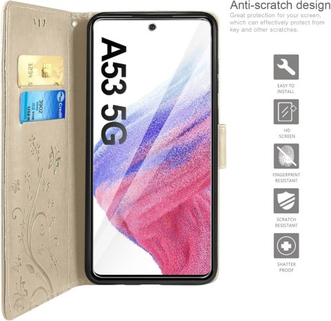 ETUI SAMSUNG GALAXY A53 5G CASE ZŁOTY Z KLAPKĄ +2x SZKŁO HARTOWANE