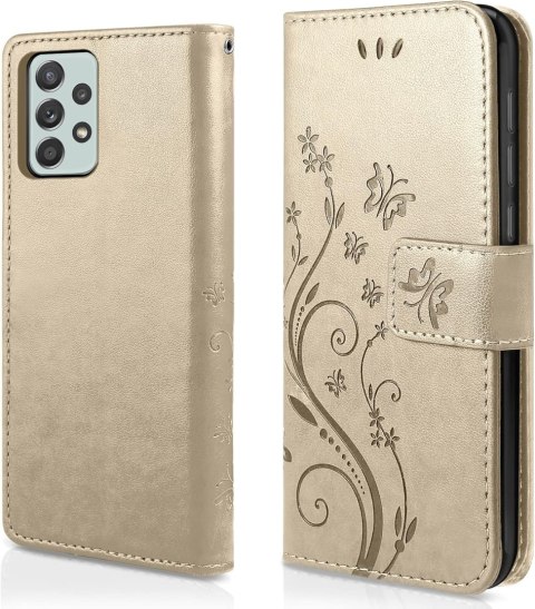 ETUI SAMSUNG GALAXY A53 5G CASE ZŁOTY Z KLAPKĄ +2x SZKŁO HARTOWANE