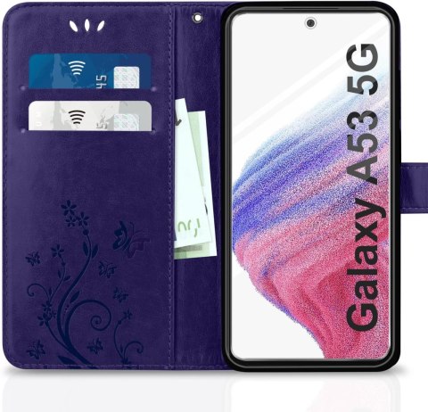 ETUI SAMSUNG GALAXY A53 5G FIOLETOWE ZAMYKANE Z KLAPKĄ +2x SZKŁO HARTOWANE