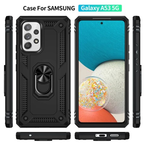 ETUI SAMSUNG GALAXY A53 5G SILIKONOWE CZARNE WZMOCNIONE +RING PODSTAWKA