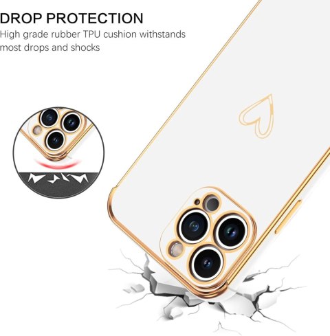 ETUI SILIKONOWE APPLE IPHONE 13 PRO BIAŁE ZŁOTE DODATKI SERDUSZKO A2483