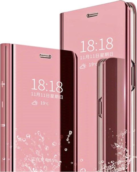 ETUI Z KLAPKĄ XIAOMI NOTE 9 RÓŻOWY ROSE GOLD SKŁADANY PRZESZKLONY