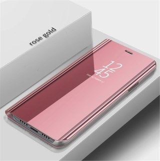 ETUI Z KLAPKĄ XIAOMI NOTE 9 RÓŻOWY ROSE GOLD SKŁADANY PRZESZKLONY