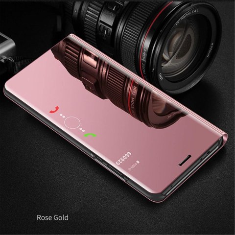 ETUI Z KLAPKĄ XIAOMI NOTE 9 RÓŻOWY ROSE GOLD SKŁADANY PRZESZKLONY