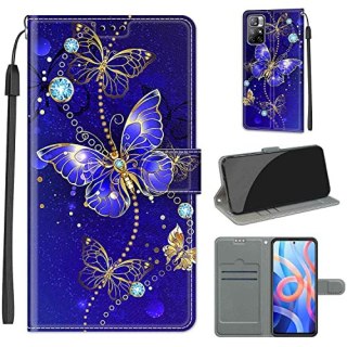 ETUI Z KLAPKĄ XIAOMI REDMI NOTE 11T 5G/POCO M4 PRO 5G GRANAT ZŁOTY MOTYL