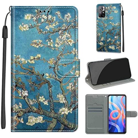 ETUI Z KLAPKĄ XIAOMI REDMI NOTE 11T 5G/POCO M4 PRO 5G NIEBIESKIE W KWIATY