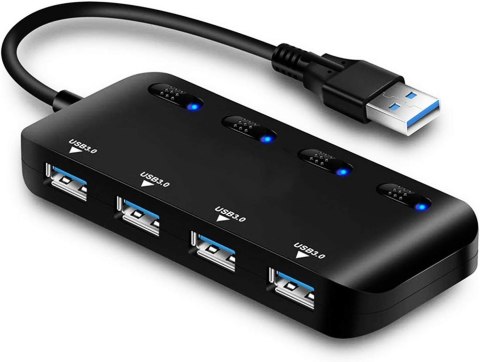 USB 3.0 HUB 4-PORTOWY DIODY LED CZARNY SMUKŁY