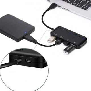 USB 3.0 HUB 4-PORTOWY DIODY LED CZARNY SMUKŁY