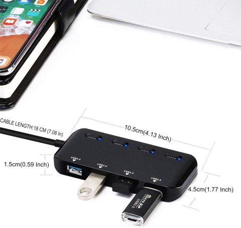 USB 3.0 HUB 4-PORTOWY DIODY LED CZARNY SMUKŁY