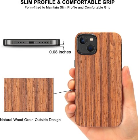 ZESTAW ETUI APPLE IPHONE 14 Plus DREWNIANE ELEGANCKIE +SZKŁO HARTOWANE