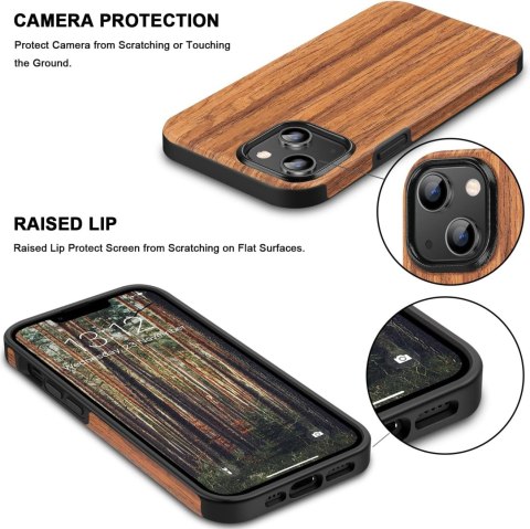 ZESTAW ETUI APPLE IPHONE 14 Plus DREWNIANE ELEGANCKIE +SZKŁO HARTOWANE