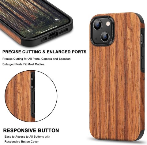ZESTAW ETUI APPLE IPHONE 14 Plus DREWNIANE ELEGANCKIE +SZKŁO HARTOWANE