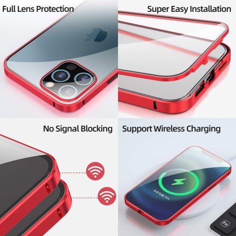 ETUI APPLE IPHONE 12 PRO CZERWONE CZARNE RAMKA ZAMYKANE OSŁONA EKRANU