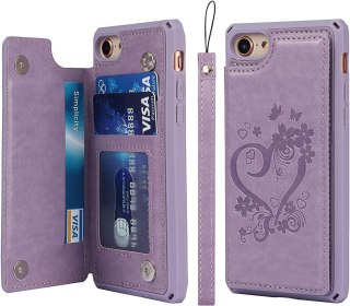 ETUI IPHONE 7/8/SE 2020 CASE SILIKONOWY FIOLETOWY +PODSTAWKA Z EKOSKÓRY