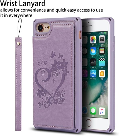 ETUI IPHONE 7/8/SE 2020 CASE SILIKONOWY FIOLETOWY +PODSTAWKA Z EKOSKÓRY