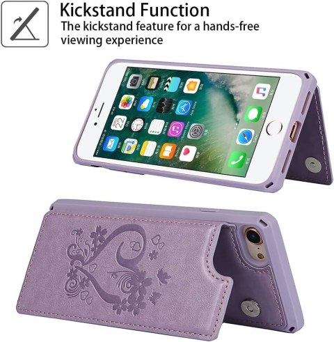 ETUI IPHONE 7/8/SE 2020 CASE SILIKONOWY FIOLETOWY +PODSTAWKA Z EKOSKÓRY