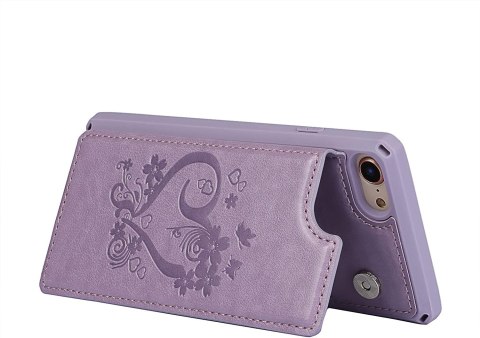 ETUI IPHONE 7/8/SE 2020 CASE SILIKONOWY FIOLETOWY +PODSTAWKA Z EKOSKÓRY