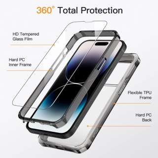 ETUI PLECKI DO APPLE IPHONE 14 PRO MAX CZARNA RAMKA + 2x SZKŁO HARTOWANE