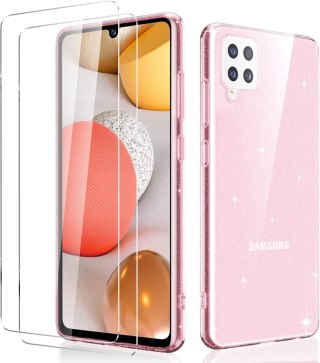 ETUI POKROWIEC DO SAMSUNG GALAXY A42 5G SILIKONOWE RÓŻOWE BROKATOWE + SZKŁA