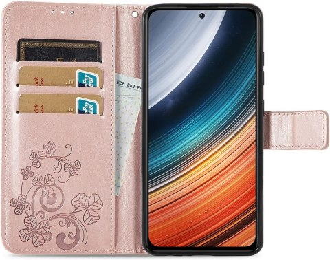 ETUI Z KLAPKĄ DO XIAOMI POCO F4 5G EKOSKÓRA RÓŻOWY CASE WYTRZYMAŁE