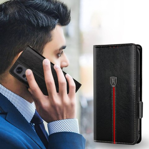 ETUI Z KLAPKĄ ELEGANCKIE XIAOMI 12 LITE Z EKOSKÓRY CZARNE +MIEJSCE NA KARTY