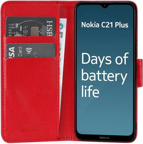 ETUI Z KLAPKĄ NOKIA C21+ CASE CZERWONY Z EKOSKÓRY TA-1424