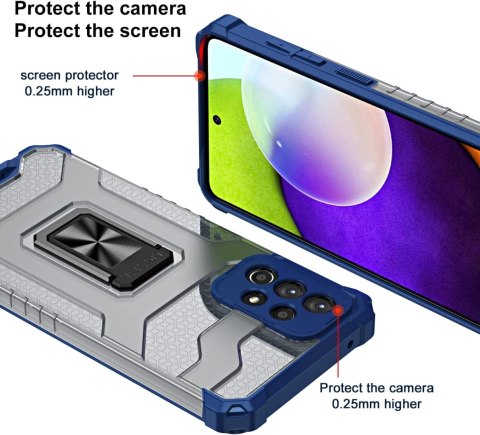 ETUI Z PIERŚCIENIEM SAMSUNG GALAXY A72 5G/4G NIEBIESKIE + SZKŁO HARTOWANE