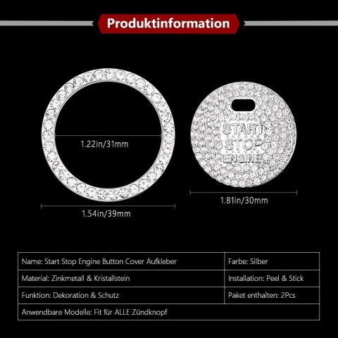 NAKLEJKA START STOP SILNIK SREBRNA KRYSZTAŁKI