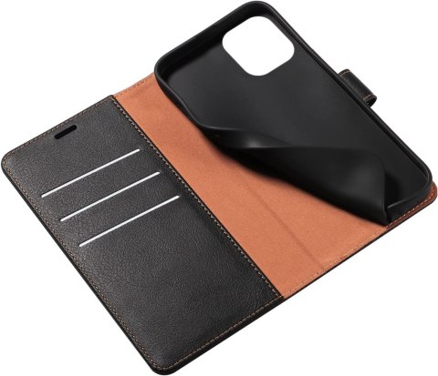 ZESTAW ETUI Z KLAPKĄ IPHONE 13 PRO MAX CZARNE Z EKOSKÓRY +SZKŁO HARTOWANE