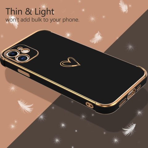 ETUI APPLE IPHONE 12 SILIKONOWE CZARNE ZŁOTE SERDUSZKO GLAMOUR A2172