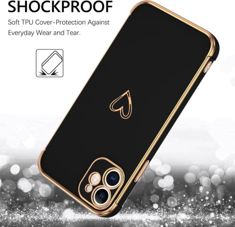 ETUI APPLE IPHONE 12 SILIKONOWE CZARNE ZŁOTE SERDUSZKO GLAMOUR A2172