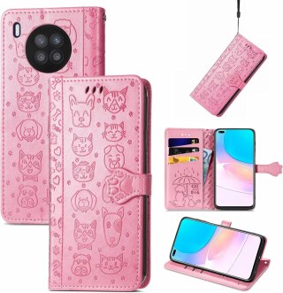 ETUI Z KLAPKĄ HUAWEI NOVA 8i/HONOR 50 LITE CASE RÓŻOWY PIES KOT ŁAPKI