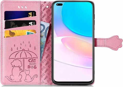 ETUI Z KLAPKĄ HUAWEI NOVA 8i/HONOR 50 LITE CASE RÓŻOWY PIES KOT ŁAPKI