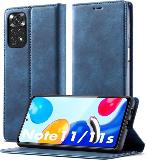 ETUI Z KLAPKĄ XIAOMI REDMI NOTE 11/11S GRANATOWE EKOSKÓRA MIEJSCE NA KARTY