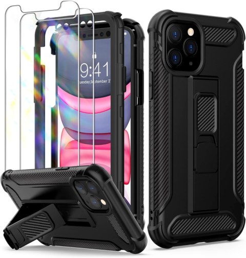 ZESTAW ETUI BUMPER APPLE IPHONE 11 PRO CZARNE +2x SZKŁO HARTOWANE A2160