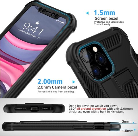 ZESTAW ETUI BUMPER APPLE IPHONE 11 PRO CZARNE +2x SZKŁO HARTOWANE A2160